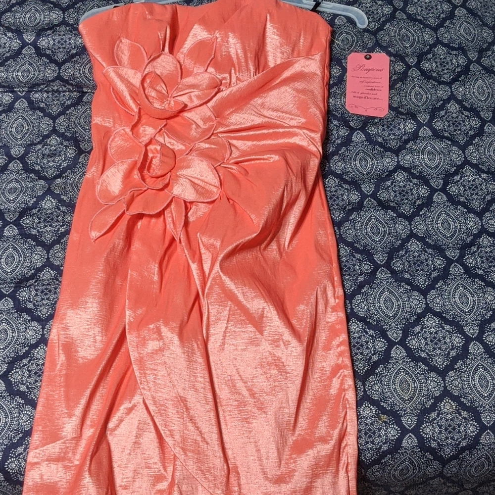 Peach Pink Dress with Flowers